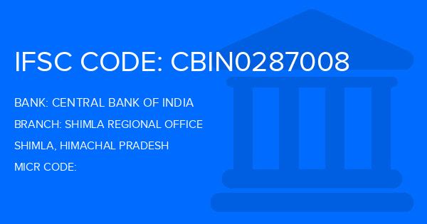 Central Bank Of India (CBI) Shimla Regional Office Branch IFSC Code