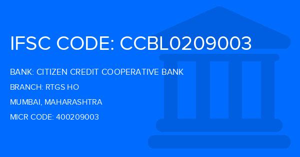 Citizen Credit Cooperative Bank Rtgs Ho Branch IFSC Code