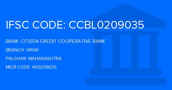 Citizen Credit Cooperative Bank Virar Branch IFSC Code
