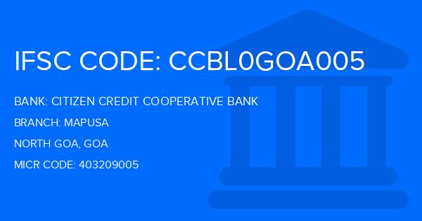 Citizen Credit Cooperative Bank Mapusa Branch IFSC Code