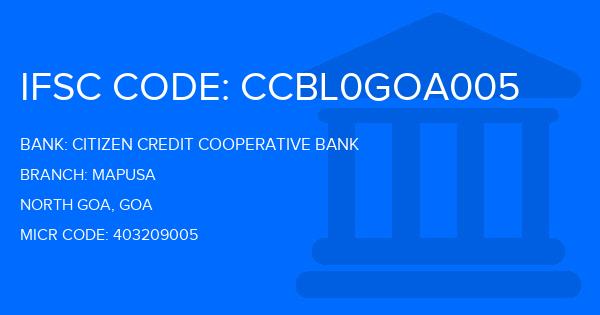 Citizen Credit Cooperative Bank Mapusa Branch IFSC Code