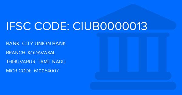 City Union Bank (CUB) Kodavasal Branch IFSC Code