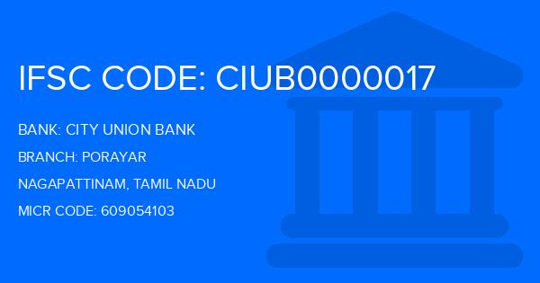 City Union Bank (CUB) Porayar Branch IFSC Code