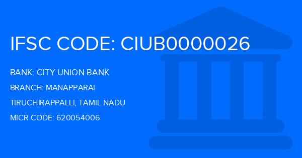 City Union Bank (CUB) Manapparai Branch IFSC Code