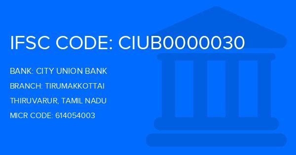 City Union Bank (CUB) Tirumakkottai Branch IFSC Code