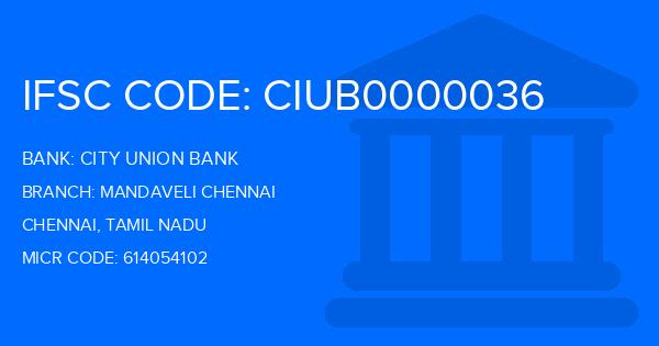 City Union Bank (CUB) Mandaveli Chennai Branch IFSC Code