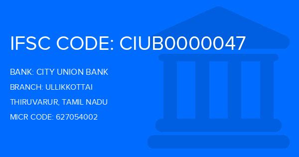 City Union Bank (CUB) Ullikkottai Branch IFSC Code
