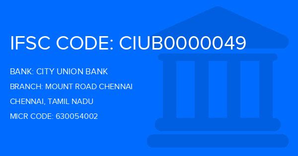 City Union Bank (CUB) Mount Road Chennai Branch IFSC Code