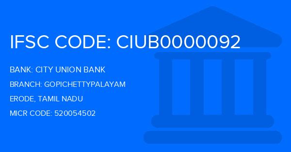 City Union Bank (CUB) Gopichettypalayam Branch IFSC Code