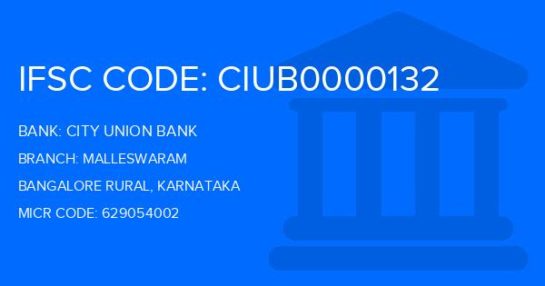 City Union Bank (CUB) Malleswaram Branch IFSC Code