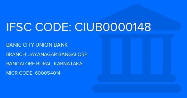 City Union Bank (CUB) Jayanagar Bangalore Branch IFSC Code