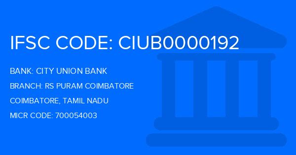 City Union Bank (CUB) Rs Puram Coimbatore Branch IFSC Code