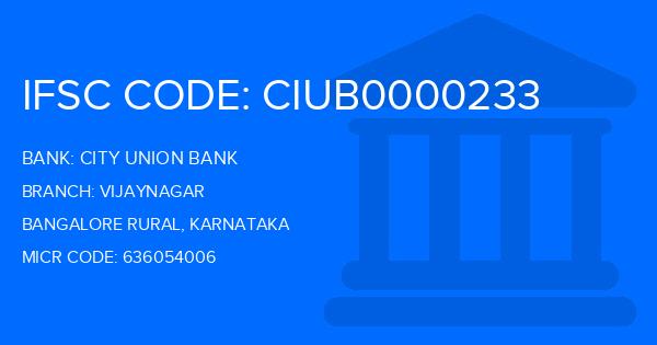 City Union Bank (CUB) Vijaynagar Branch IFSC Code