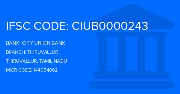 City Union Bank (CUB) Thiruvallur Branch IFSC Code