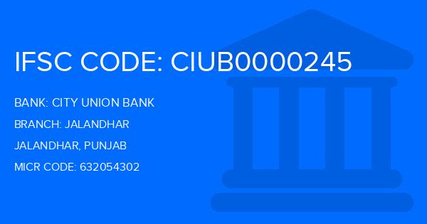 City Union Bank (CUB) Jalandhar Branch IFSC Code