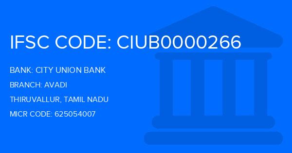 City Union Bank (CUB) Avadi Branch IFSC Code
