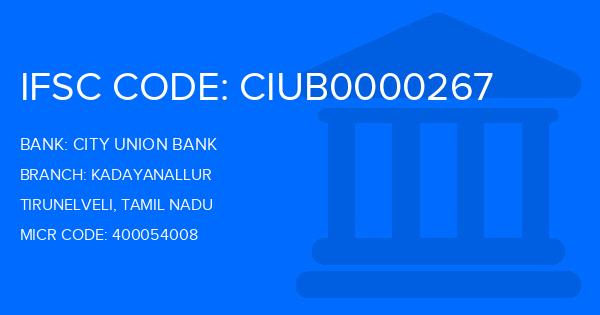 City Union Bank (CUB) Kadayanallur Branch IFSC Code