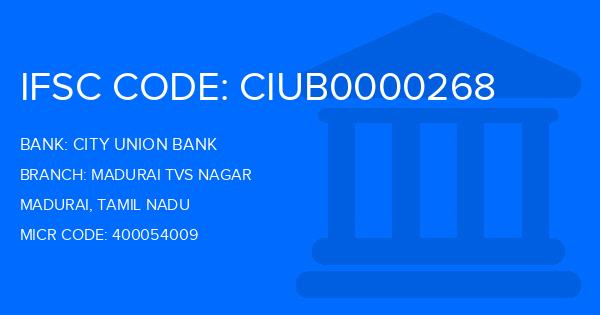 City Union Bank (CUB) Madurai Tvs Nagar Branch IFSC Code