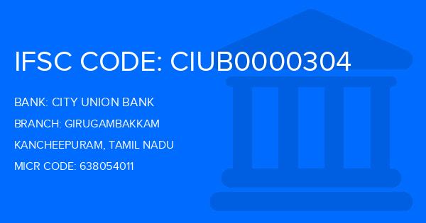 City Union Bank (CUB) Girugambakkam Branch IFSC Code