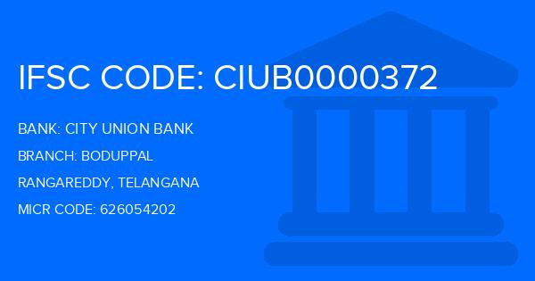 City Union Bank (CUB) Boduppal Branch IFSC Code