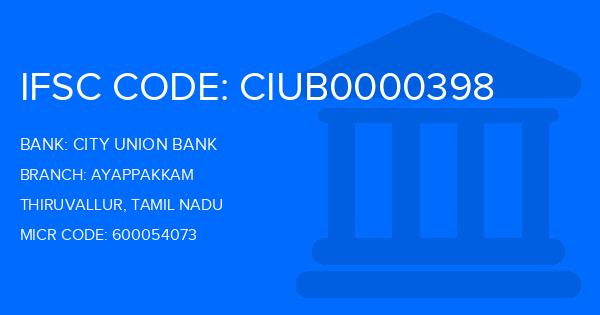City Union Bank (CUB) Ayappakkam Branch IFSC Code