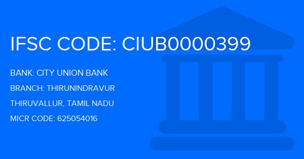 City Union Bank (CUB) Thirunindravur Branch IFSC Code