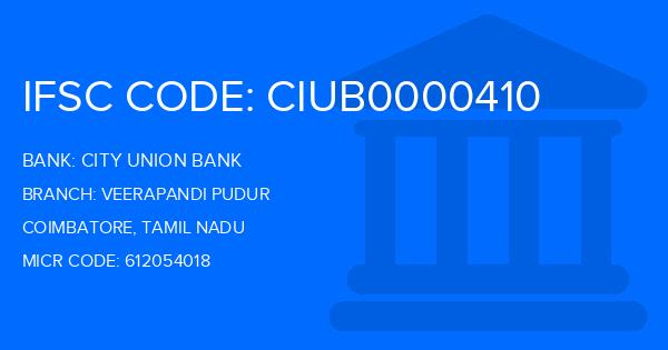 City Union Bank (CUB) Veerapandi Pudur Branch IFSC Code