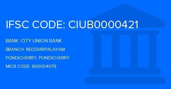 City Union Bank (CUB) Reddiarpalayam Branch IFSC Code