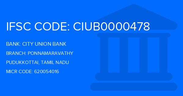 City Union Bank (CUB) Ponnamaravathy Branch IFSC Code