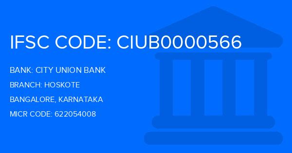 City Union Bank (CUB) Hoskote Branch IFSC Code