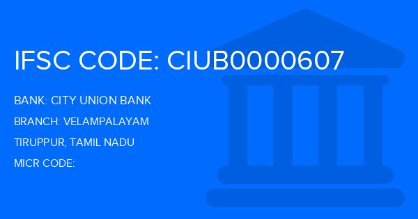 City Union Bank (CUB) Velampalayam Branch IFSC Code