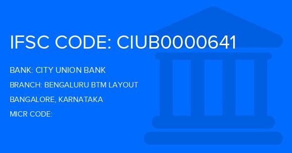 City Union Bank (CUB) Bengaluru Btm Layout Branch IFSC Code