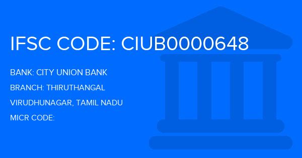 City Union Bank (CUB) Thiruthangal Branch IFSC Code