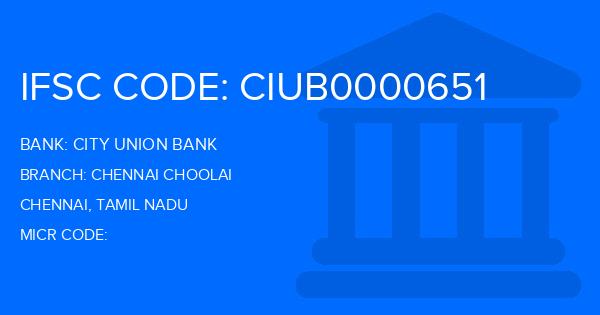 City Union Bank (CUB) Chennai Choolai Branch IFSC Code