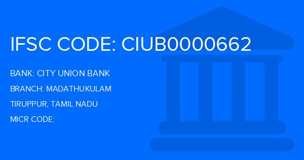 City Union Bank (CUB) Madathukulam Branch IFSC Code