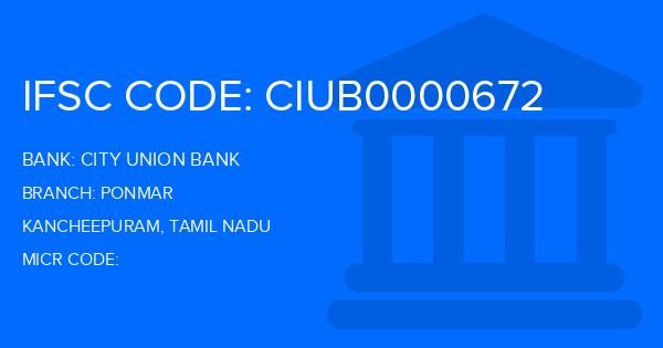 City Union Bank (CUB) Ponmar Branch IFSC Code