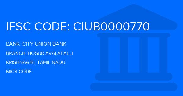 City Union Bank (CUB) Hosur Avalapalli Branch IFSC Code