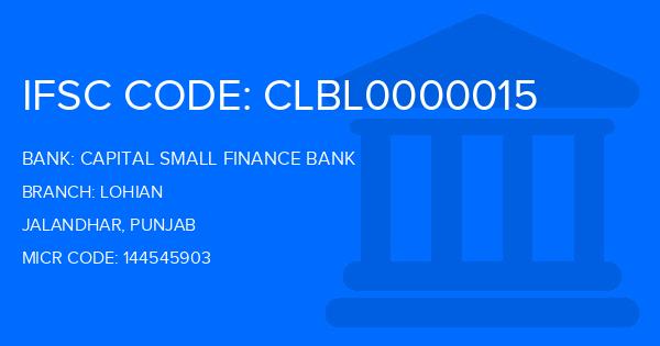 Capital Small Finance Bank Lohian Branch IFSC Code