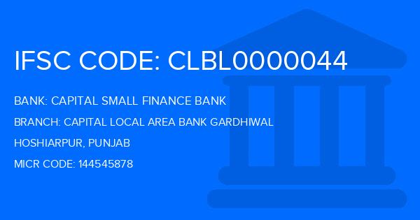 Capital Small Finance Bank Capital Local Area Bank Gardhiwal Branch IFSC Code