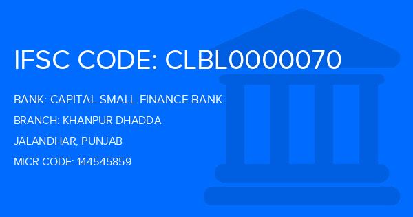 Capital Small Finance Bank Khanpur Dhadda Branch IFSC Code