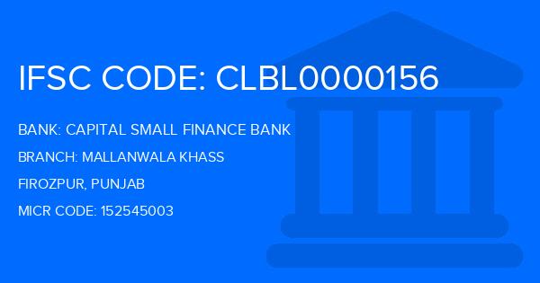 Capital Small Finance Bank Mallanwala Khass Branch IFSC Code