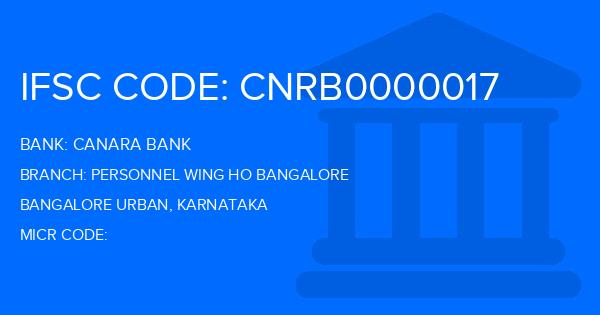 Canara Bank Personnel Wing Ho Bangalore Branch IFSC Code