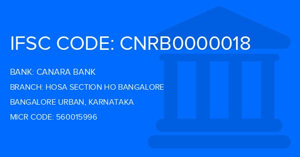 Canara Bank Hosa Section Ho Bangalore Branch IFSC Code