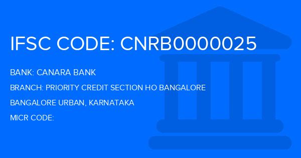 Canara Bank Priority Credit Section Ho Bangalore Branch IFSC Code