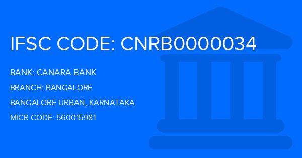 Canara Bank Bangalore Branch IFSC Code