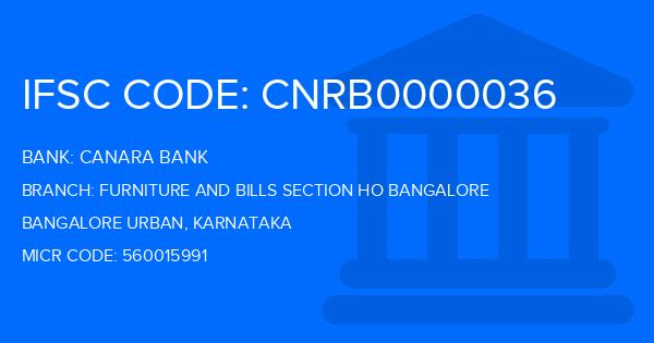 Canara Bank Furniture And Bills Section Ho Bangalore Branch IFSC Code