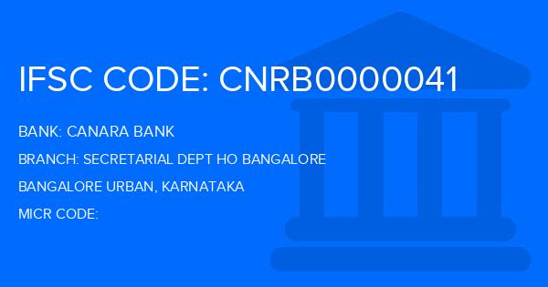 Canara Bank Secretarial Dept Ho Bangalore Branch IFSC Code