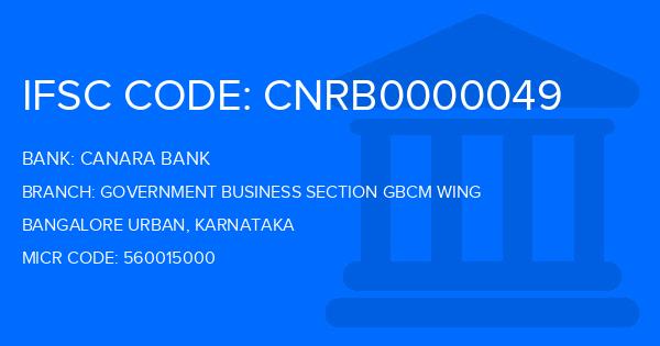 Canara Bank Government Business Section Gbcm Wing Branch IFSC Code