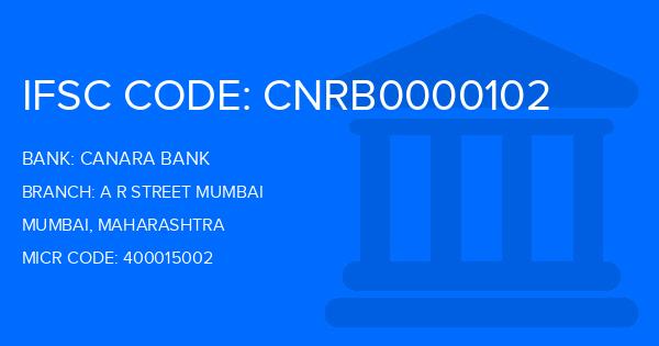 Canara Bank A R Street Mumbai Branch IFSC Code