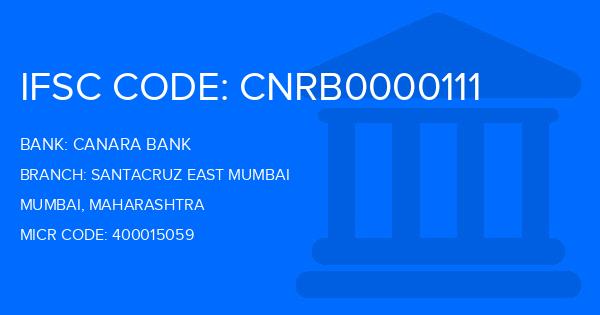 Canara Bank Santacruz East Mumbai Branch IFSC Code